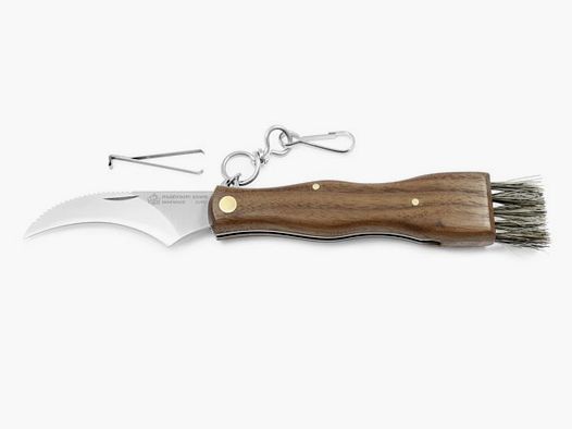 PUMA IP paddenstoelmessen met borstel, pincet en karabijnhaak, walnotenhout