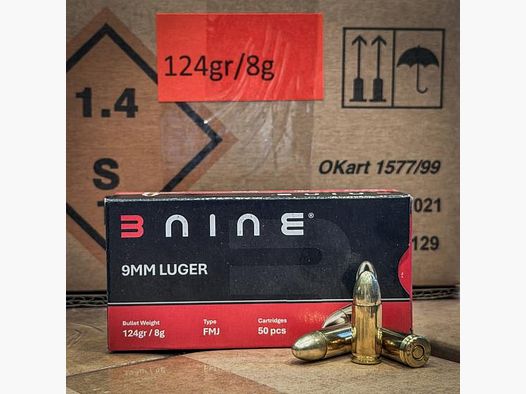 BNine 9mm Luger – 124grs / 8,0 g – Full Metal Jacket (FMJ) - 245,00€ por 1000 disparos