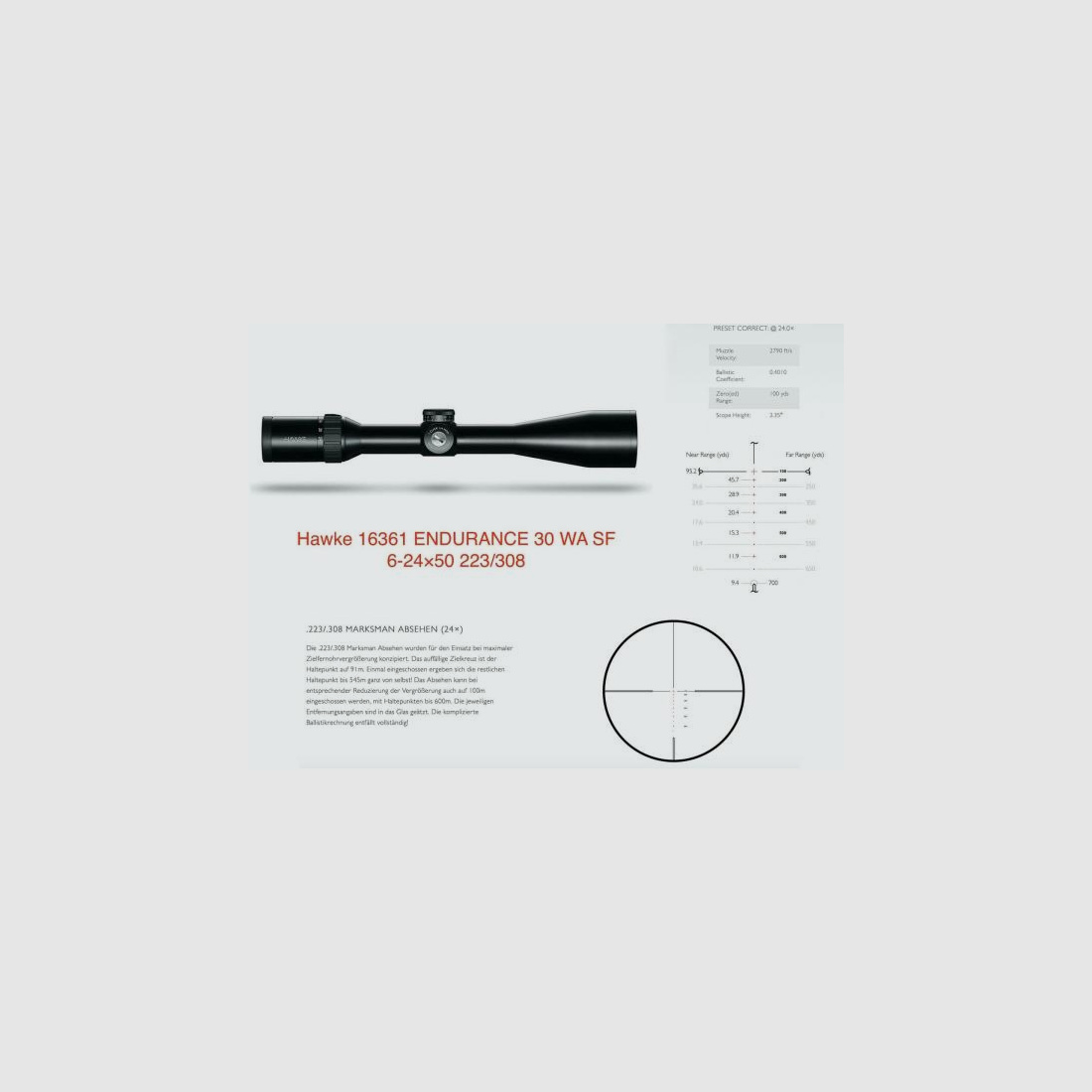 HAWKE Optics Zielfernrohr mit Leuchtabsehen 6-24x50SF Endurance (30mm) Abs. 223