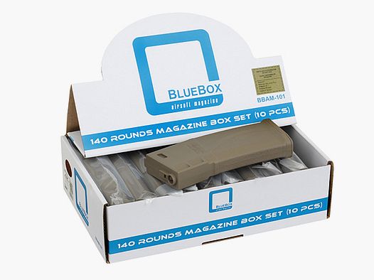 [10er Box] 140rds Guarder Bluebox Midcap-Magazine für 416/SCAR16/AR15, TAN