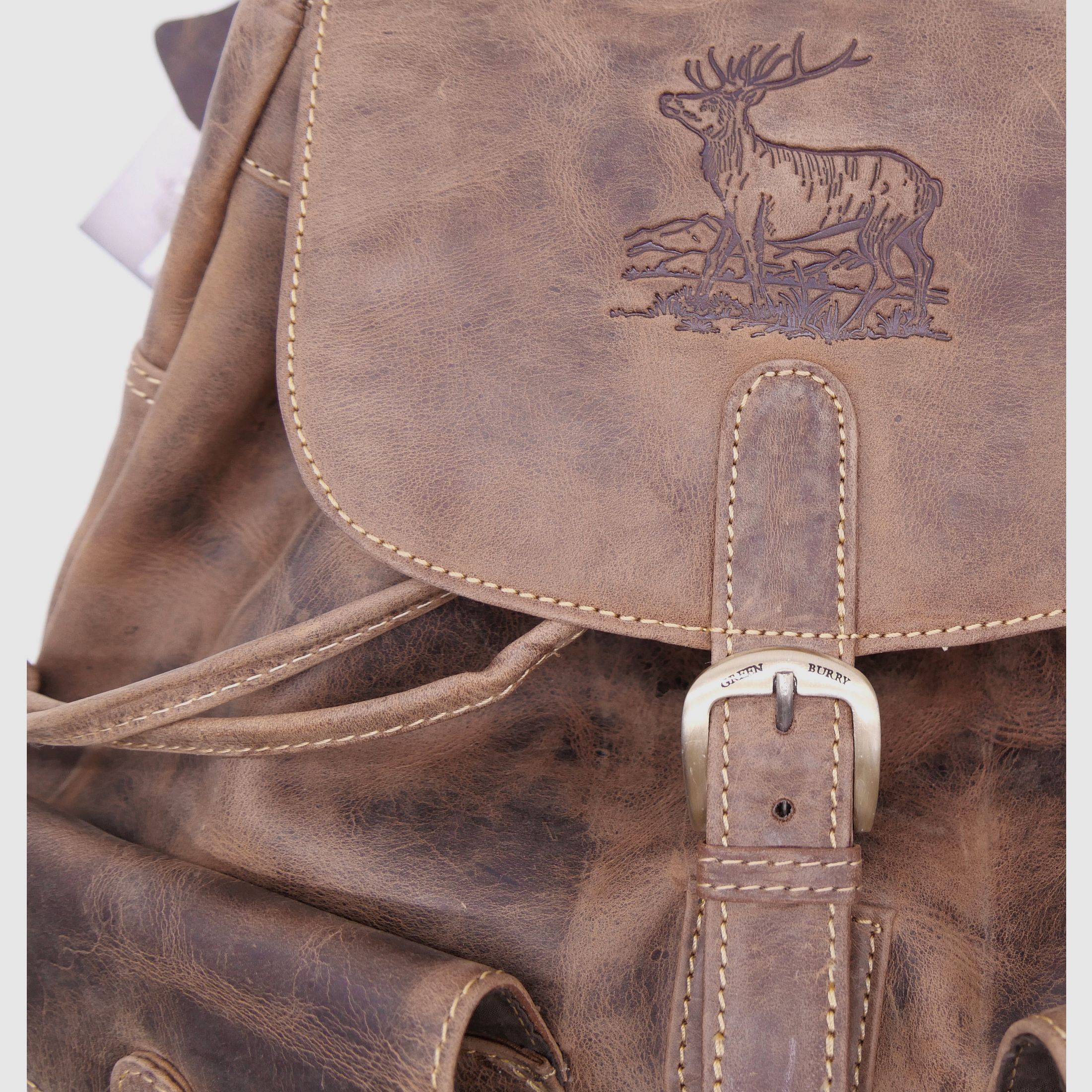 Greenburry Leder Rucksack Hirschprägung braun 1711-STAG3-25