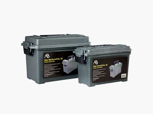 Set Munitionskiste Gr. 1 (Cal.30) + Gr. 2 (Cal.50), schlagfester Kunststoff, abschließbar, Oliv, ohne Aufdruck