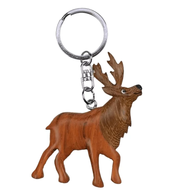 Porte-clés en bois cerf rouge