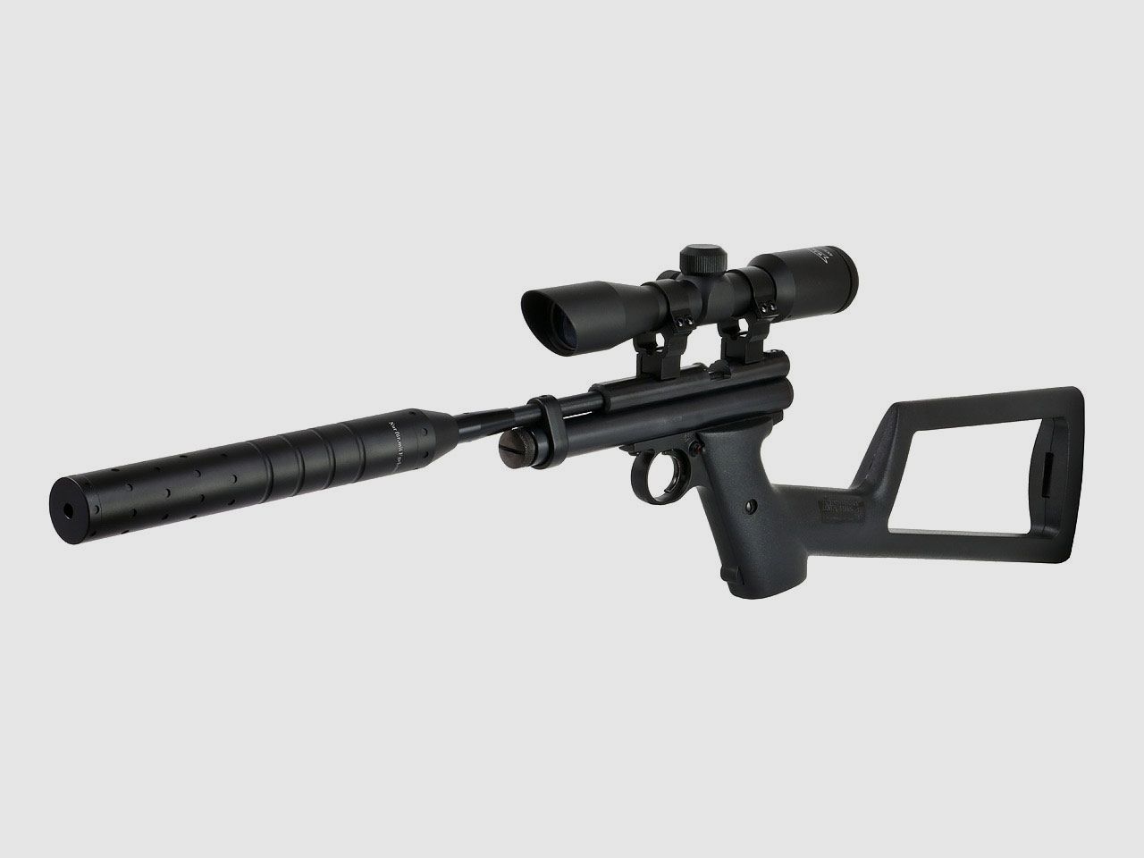 CO2 Pistole Crosman 2240 Sniper Kaliber 5,5 mm (P18)+ Hinterschaft SchalldĂ¤mpfer Adapter Zielfernrohr 4x32 Prismenschiene Koffer
