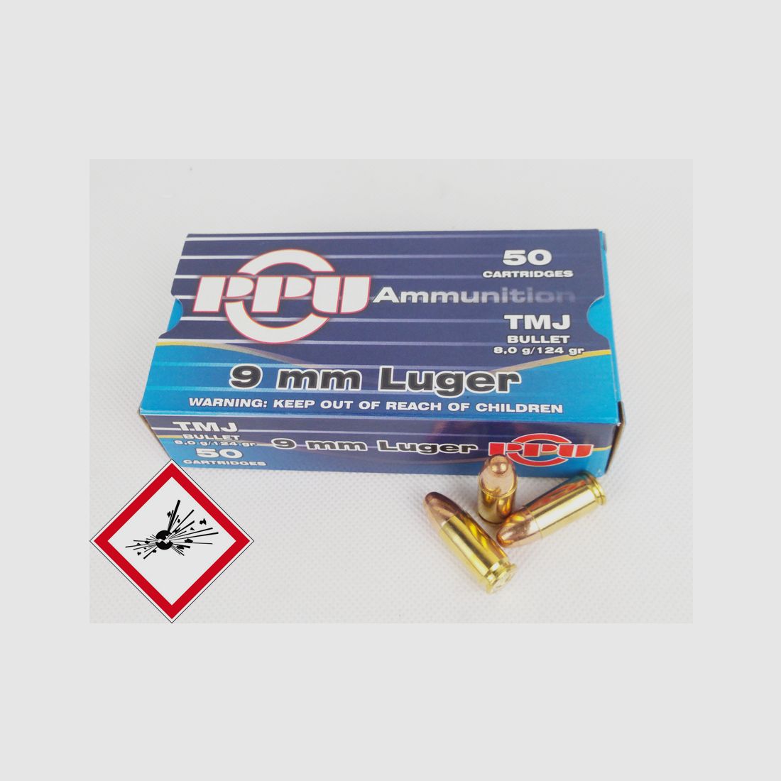 PPU pistol cartridge 9mm Luger 124grs VM - TMJ encapsulated bullet