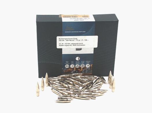 Büchsengeschosse, Ruag .308 FMJ-BT, 175gr, 500 Stk, .308 Win.