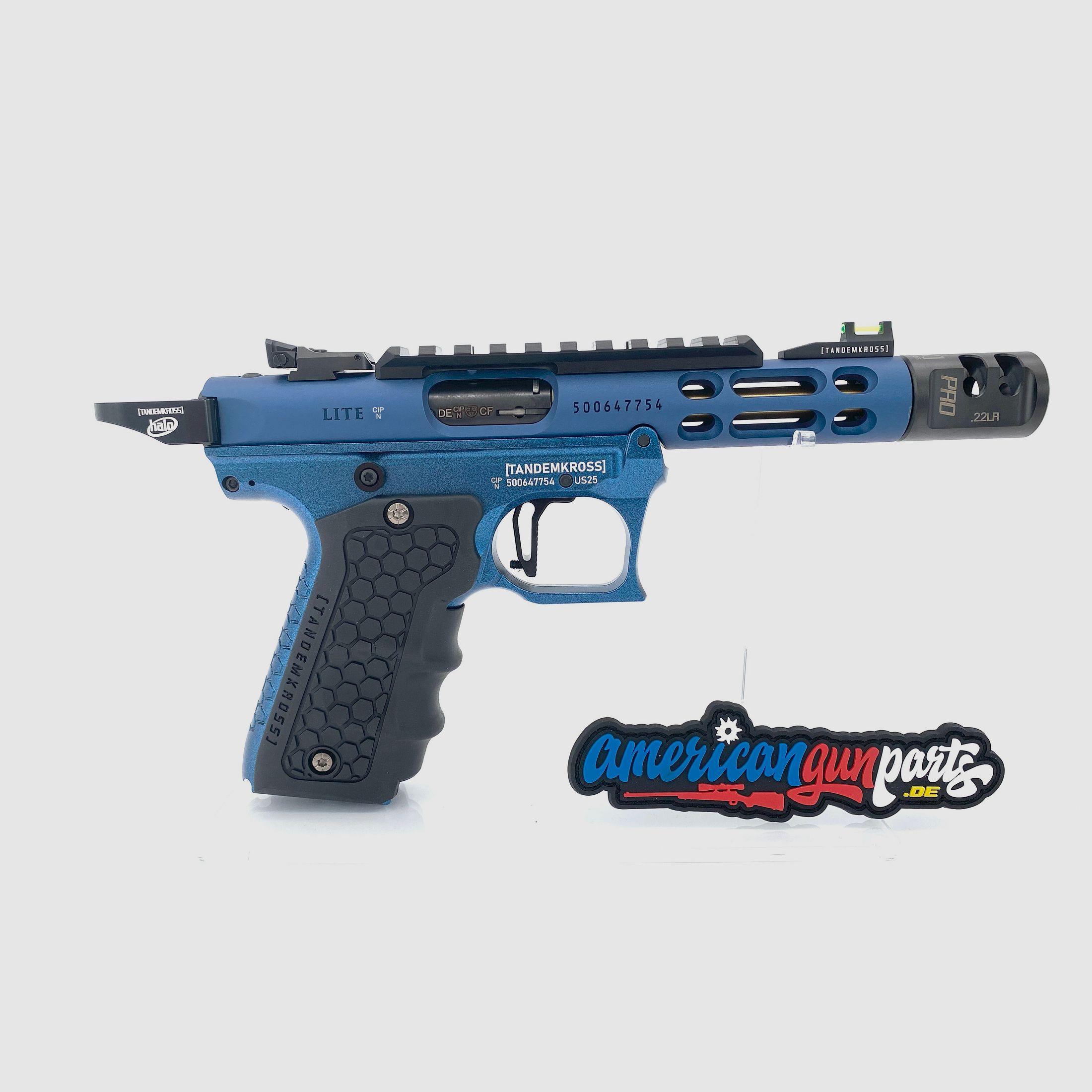 Tandemkross TANDEMIZED Ruger Mark IV 22/45 Race Gun - blauer 43932 Upper, blauer Lower, schwarze Bedienelemente