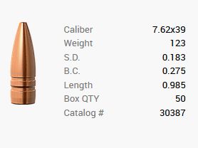 Proiettile Barnes 7,62x39/.310 123GR M/LE Tac-X BT 50 pezzi