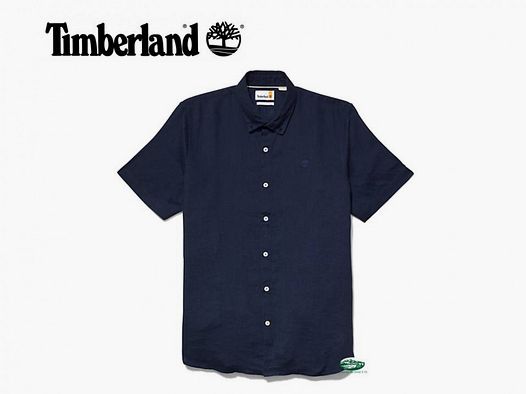 TIMBERLAND Heren Korte Mouwen Linnen Shirt Blauw