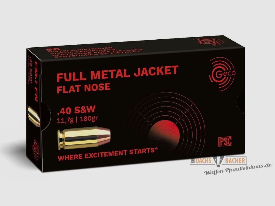 GECO .40 S&W FMJ-FP Full Metal Jacket Flat Nose 11,7g/180gr 50 cartouches, image 1 sur 2