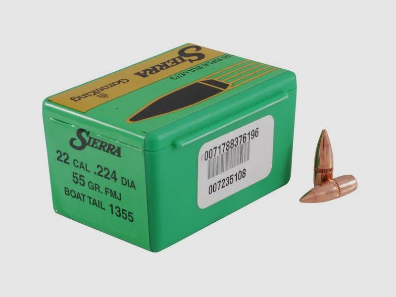 Sierra Bullet .22/.224 HV 55GR FMJBT 100 pieces