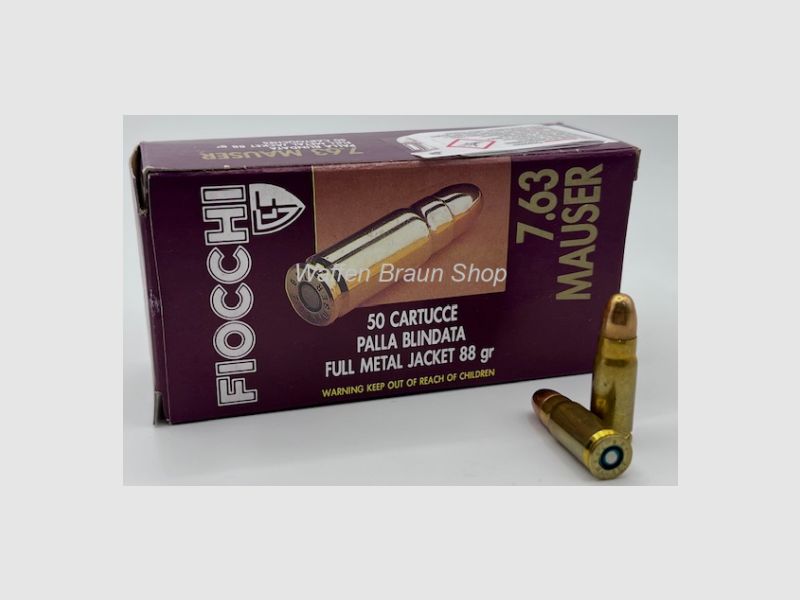 FIOCCHI - Historische Kurzwaffenpatronen 7,63 MAUSER VM / 5,70 G / 88 GRS
