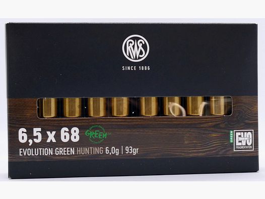 RWS 6,5x68 Evo green 6,0g/93gr. Cartouches pour fusils sans plomb
