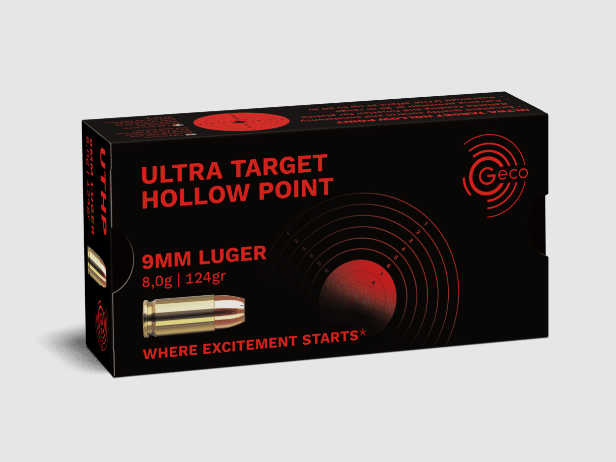 Geco Ultra Target Hollowpoint UTHP 9 mm Luger 124 grs. - 50 colpi