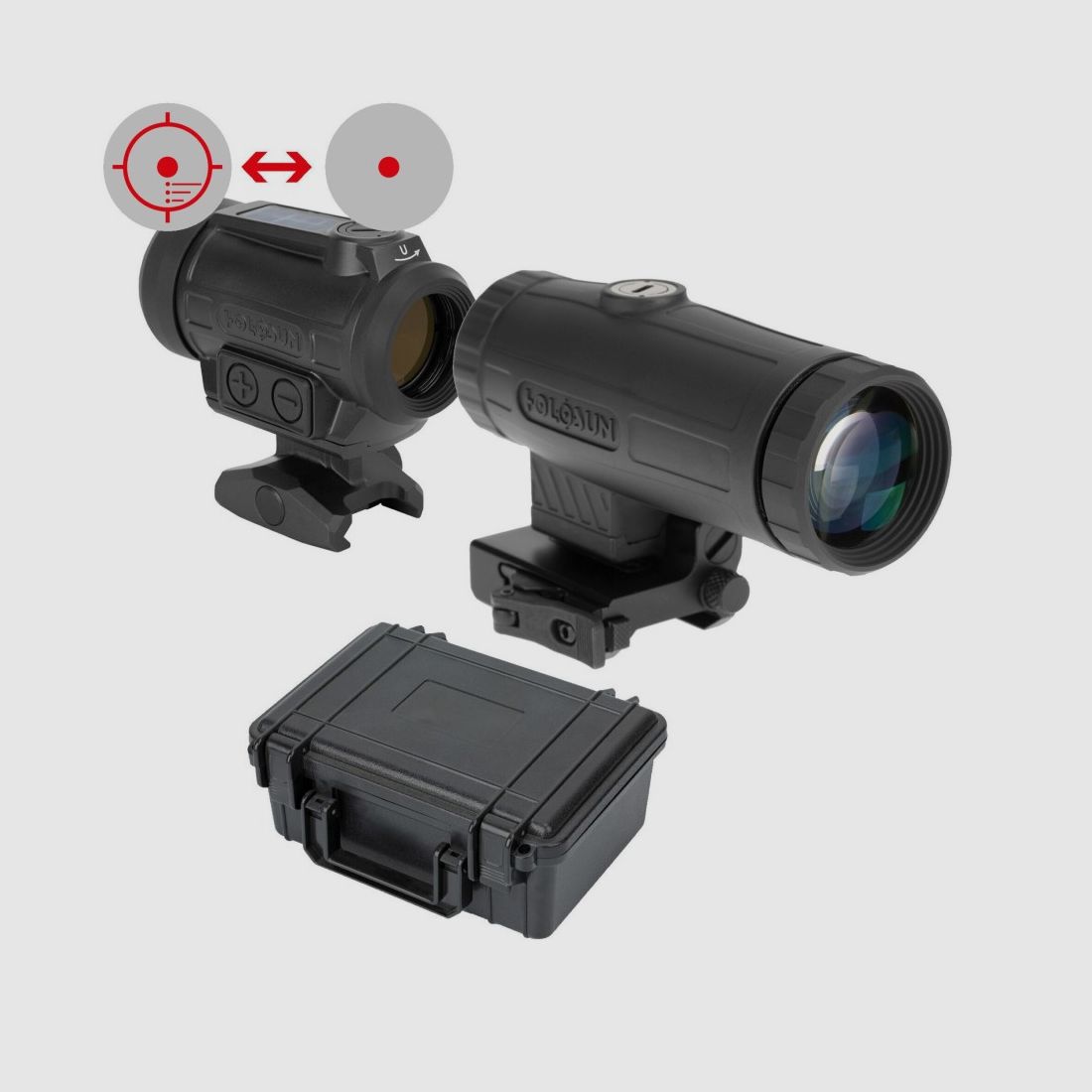 Holosun Set, Reflexvisier, Modell ARO-EVO-SPR-RD mit rotem Wechselabsehen: 2MOA Dot & 65MOA Circledot oder SPR-2MOA Dot & SPR-65MOA Circledot und Magnifier HM3X, Bild 1 von 10