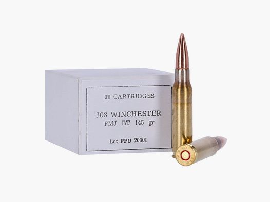PRVI/PPU .308 Win. 145grs - FMJ BT Full Metal Jacket Boat Tail Militar - Paquete de 20