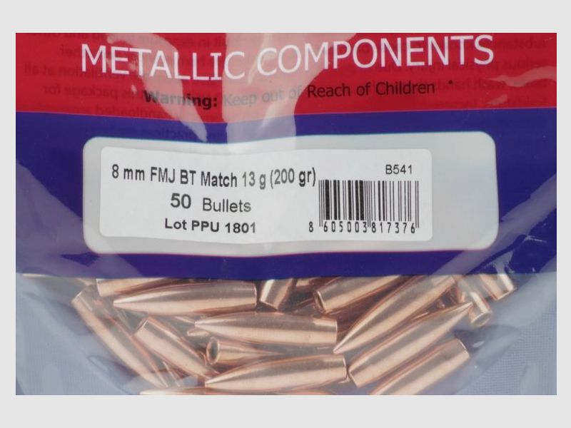 50 pieces PPU bullets .323 / 8mm in 200 grain / 13 grams VM BT Match Line