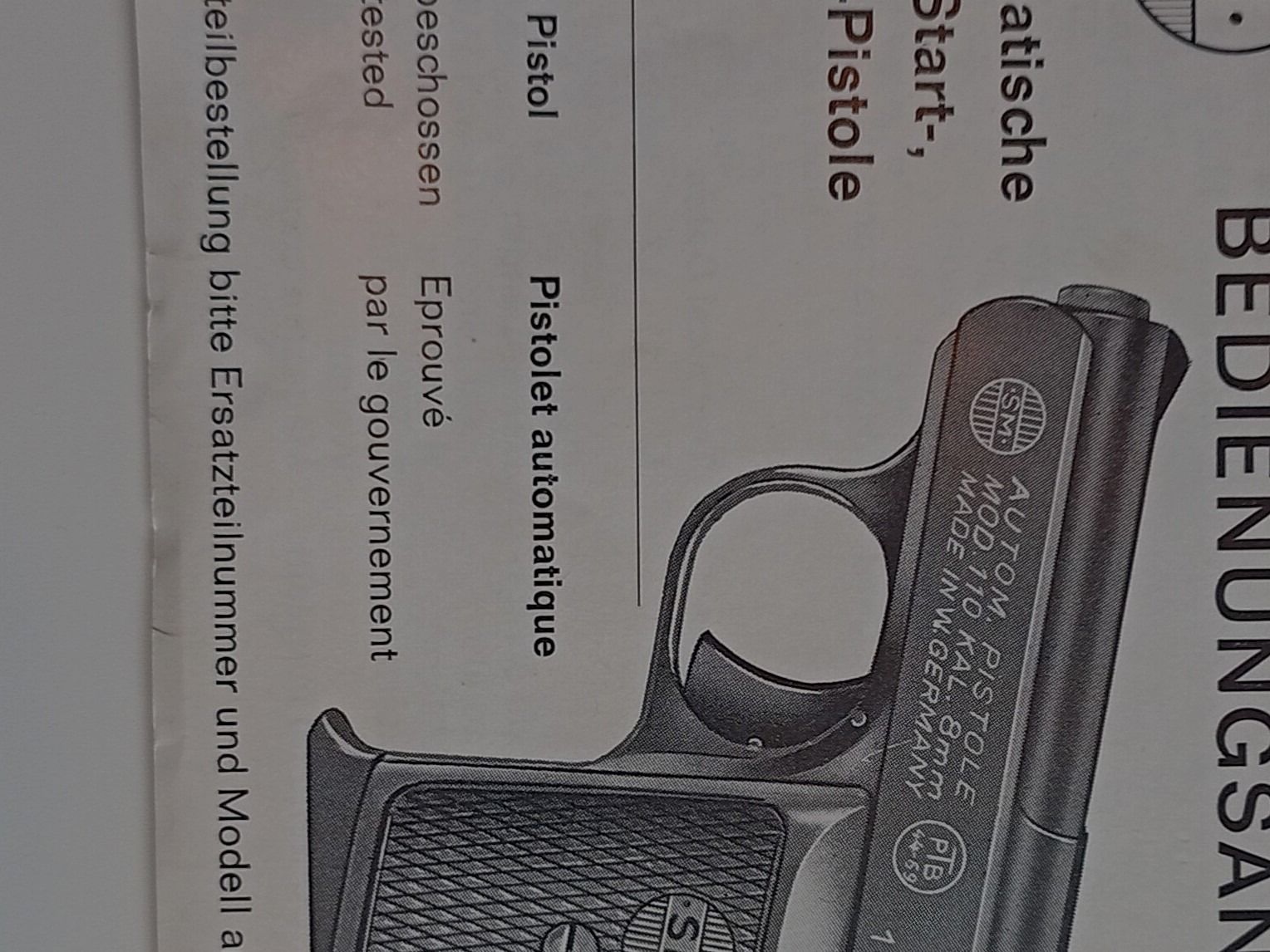 Pocket pistol SM model 110, signal/blank/gas, ejection at the front