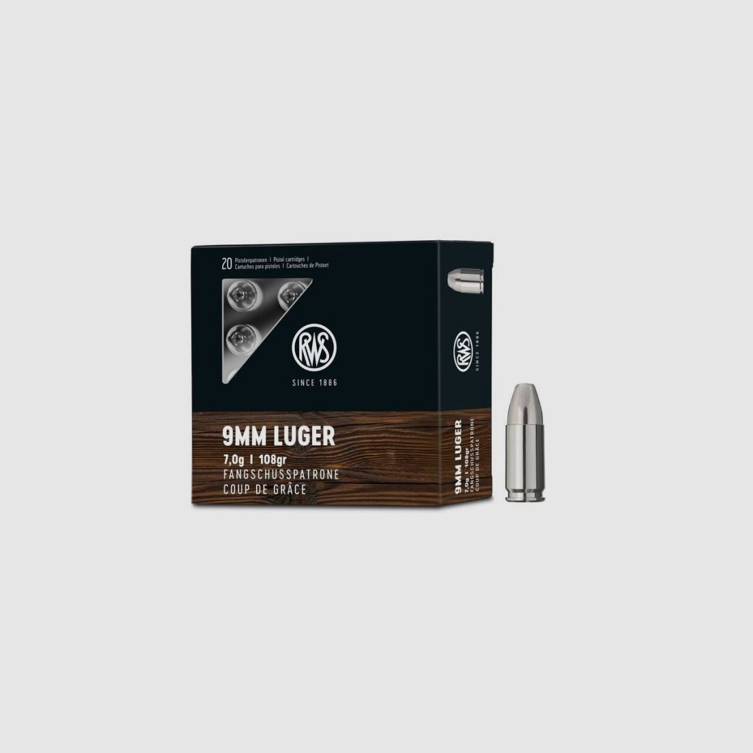RWS 9 mm Luger Hollow Point Fangschuss 7,0g/108gr - 20 cartucce