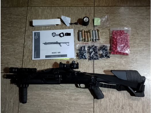 T4E RAM Shotgun Hdx68 Set Pumpgun cal .68 Zielfernrohr Tragegurt Paintballs Kit neuwertig