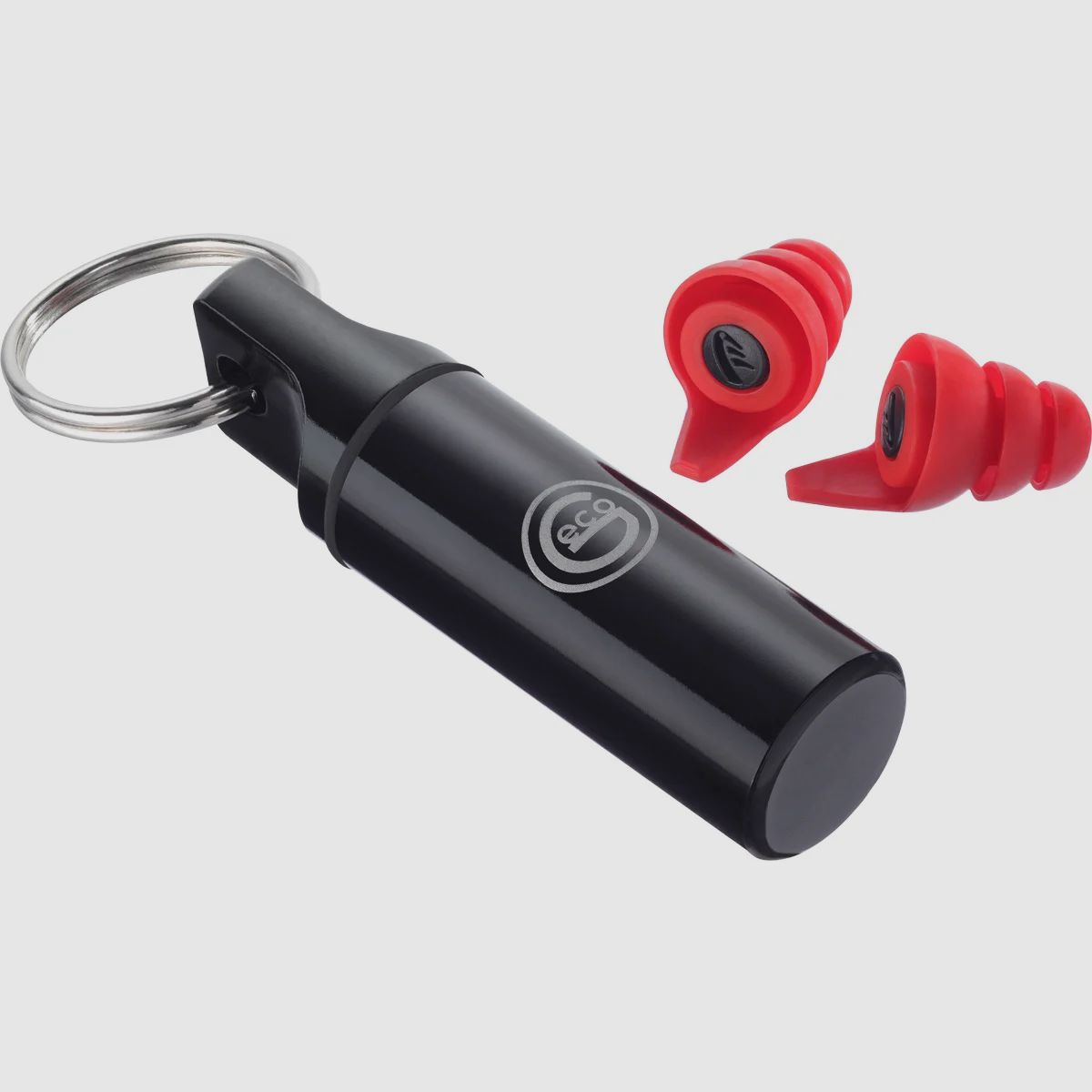 GECO ear protection plugs in practical metal case with key ring