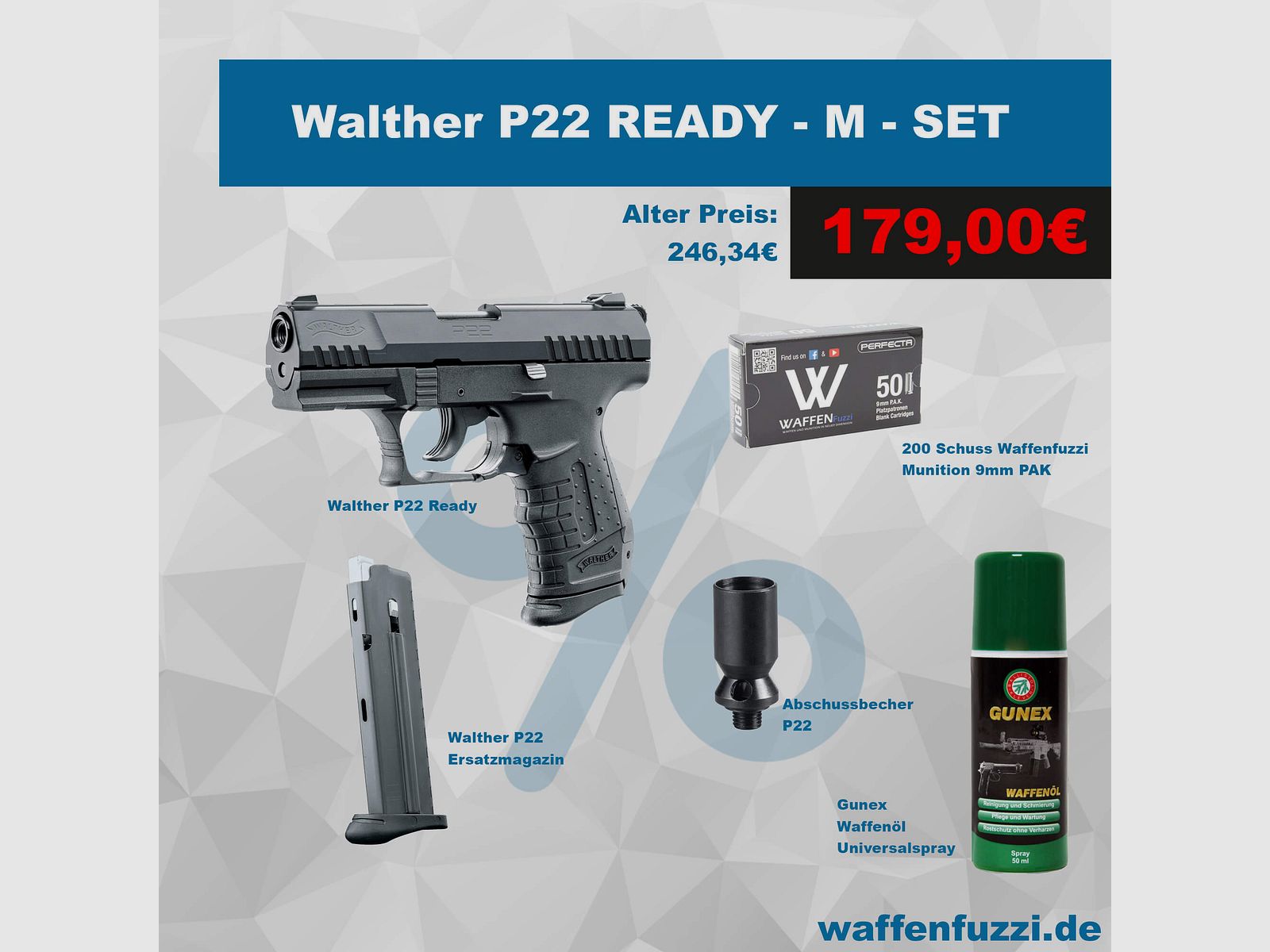 Walther P22 Ready "M" Schreckschuss Set Kaliber 9mm PAK