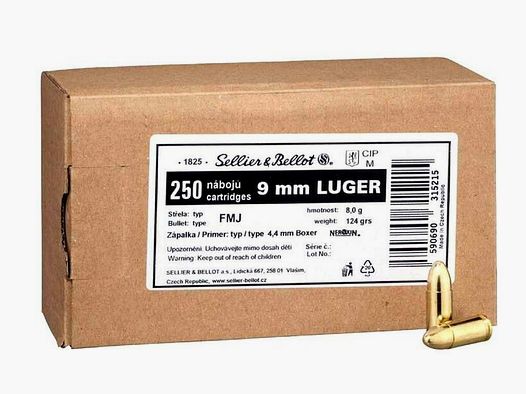 SELLIER & BELLOT Schüttpackung 9 mm Luger Vollmantel 8,0g/124gr - DIE LETZTEN!