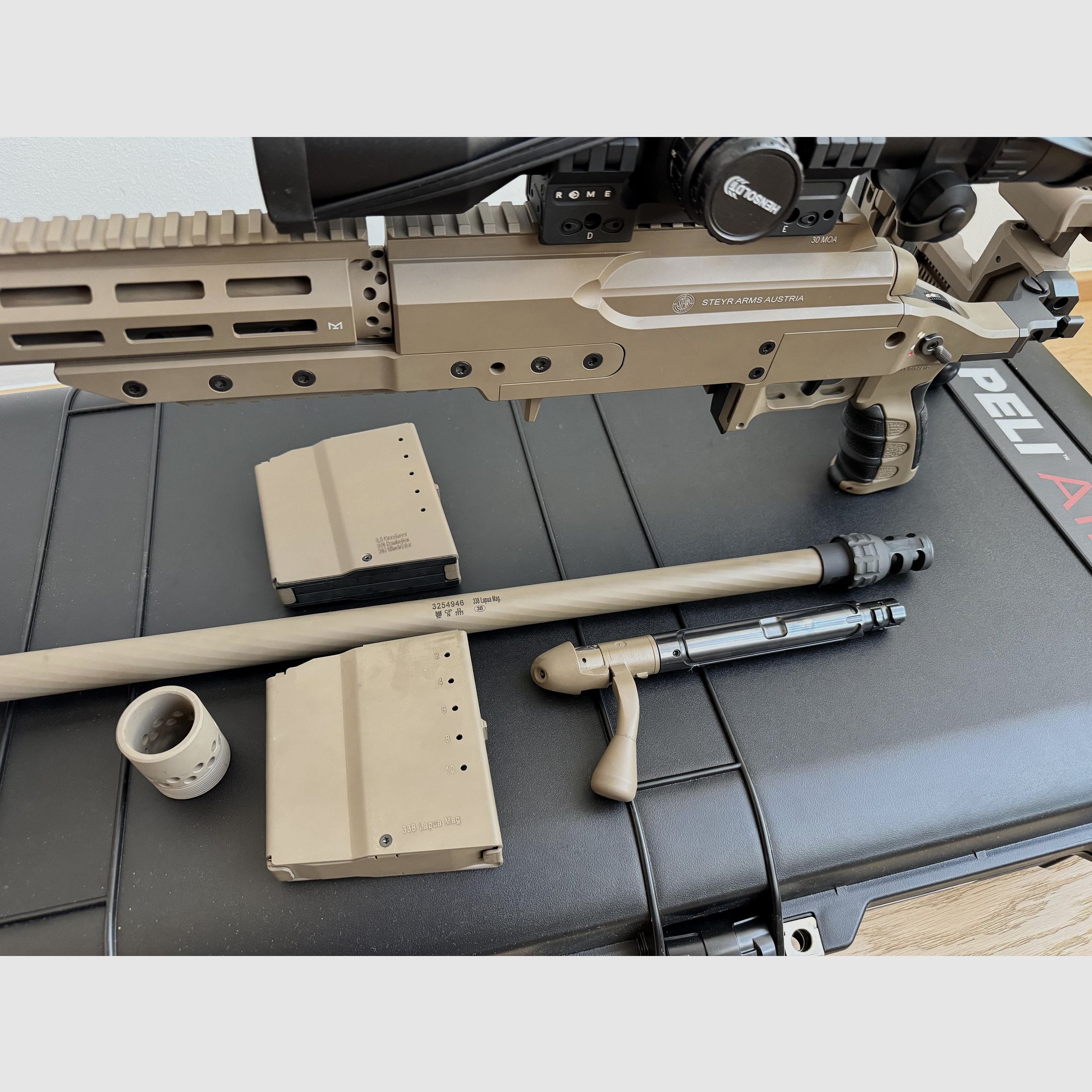 Ekskluzywne kompletny zestaw – Steyr SSG M1 w .338 Lapua Mag. z wymienną lufą 6.5 Creedmoor i akcesoriami premium