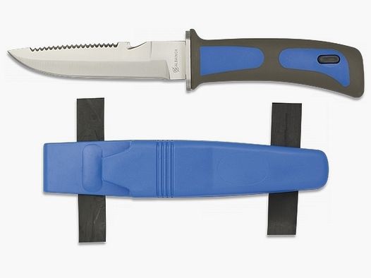 Tauchermesser mit Sägerücken und Cutter,Bein-Gummi, BLAU