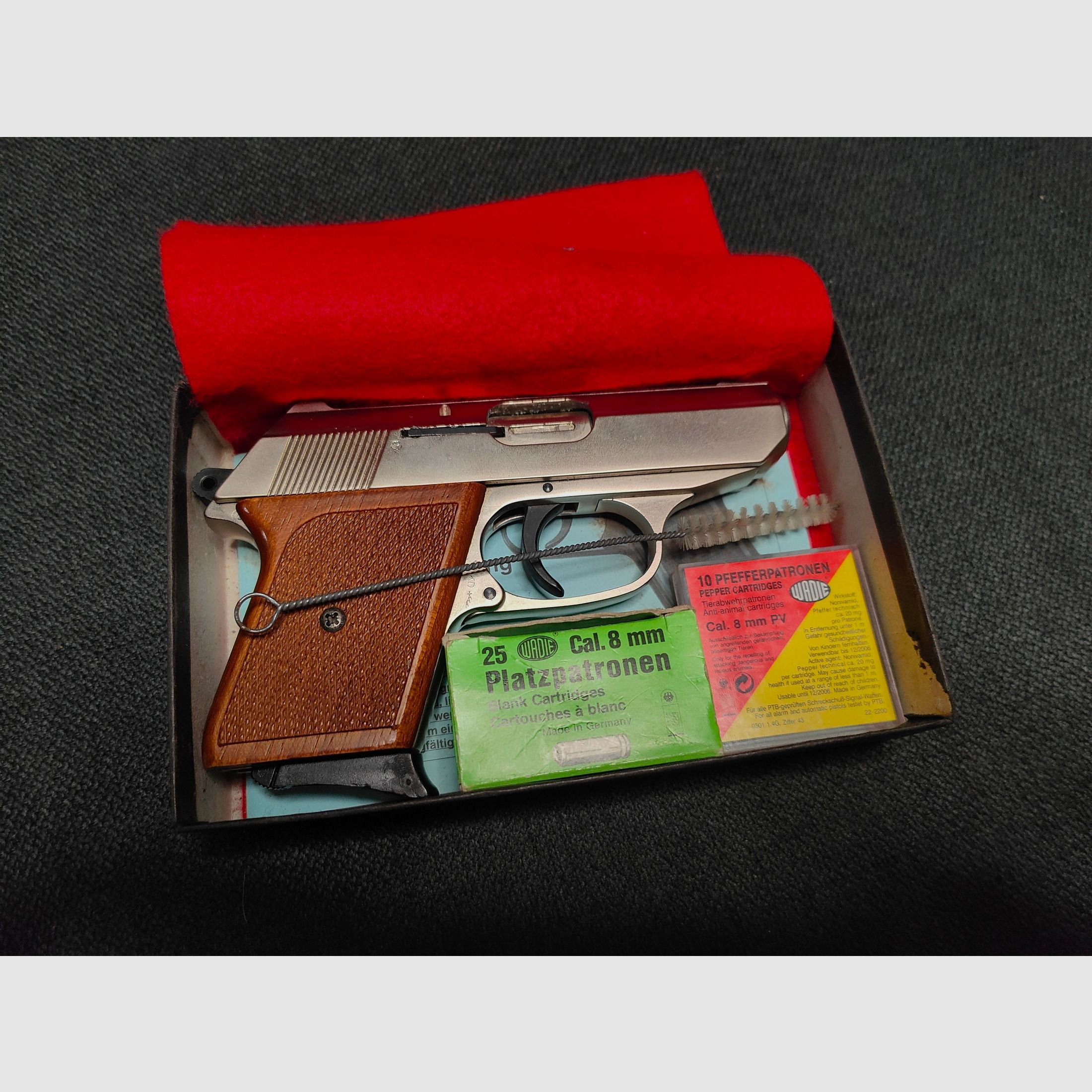 8mm K Signal Schreckschuss Gas RG 9 Röhm ptb 413 Pistola Vintage Níquel Plata