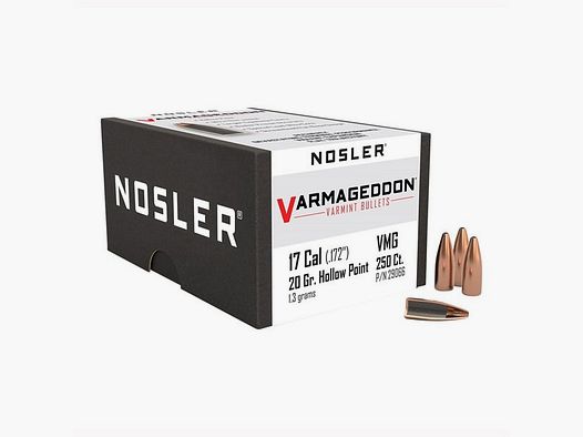 NOSLER 17 CALIBER (0.172″) 20GR HOLLOW POINT FLAT BASE 250/BOX
