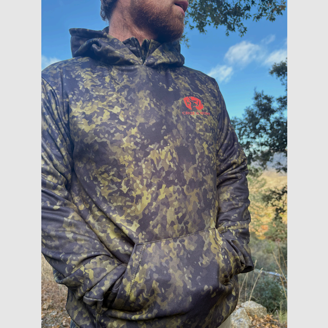 Felpa tecnica con cappuccio color verde bosco CRUZ & HUNT, immagine 1 di 2