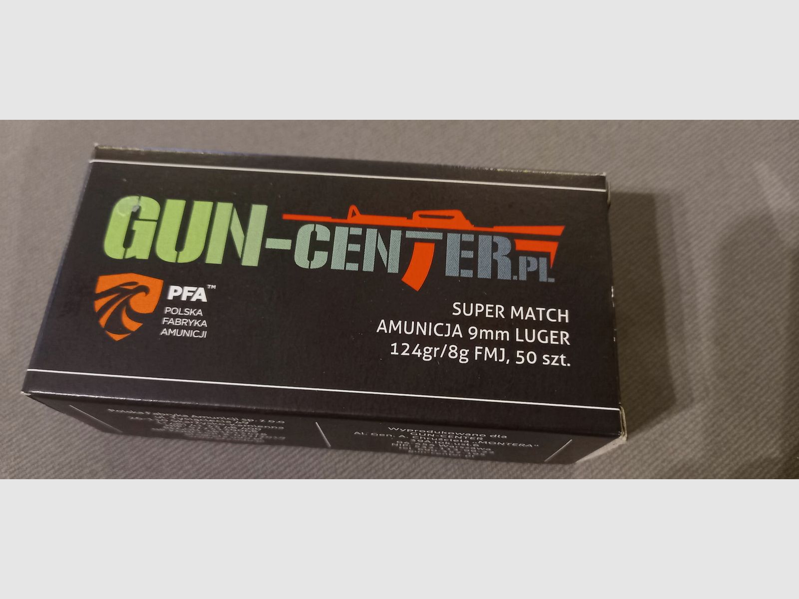 GUN-CENTER PFA ammunition, Super Match (NEW CASE) 9x19 Luger, pack of 50, 8 g /124 gr