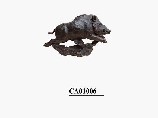 Estatua de bronce Lovergreen motivo jabalí saltando de tamaño mediano