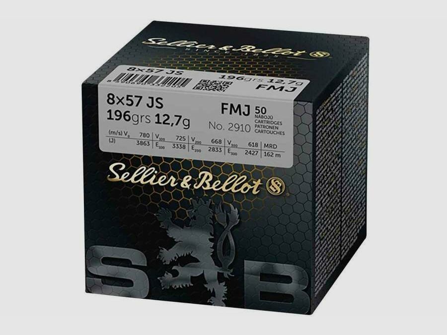 Sellier & Bellot 8x57 IS full metal jacket 12.7g/196grs. Tiered price from 10 packs for €49 per pack