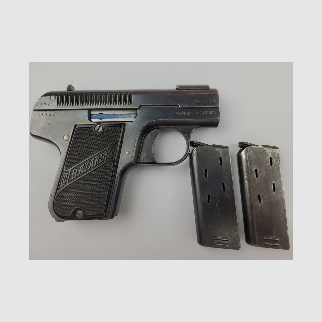Opmerkelijke Pieper Bayard pistool model 1908 – ZELDZAME in 380 ACP – 2 magazijnen! TOP staat!, afbeelding 7 van 16