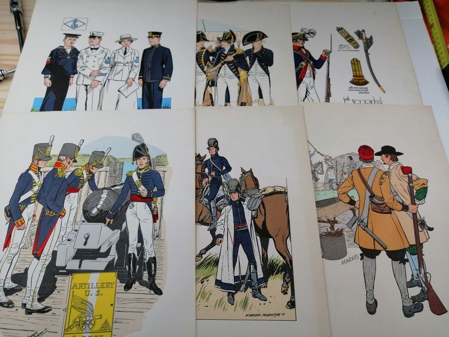 Sieben sehr schöne, handkolorierte Illustrationen zur US-Armee von 1675 bis 1917 – TBE, Bild 2 von 9