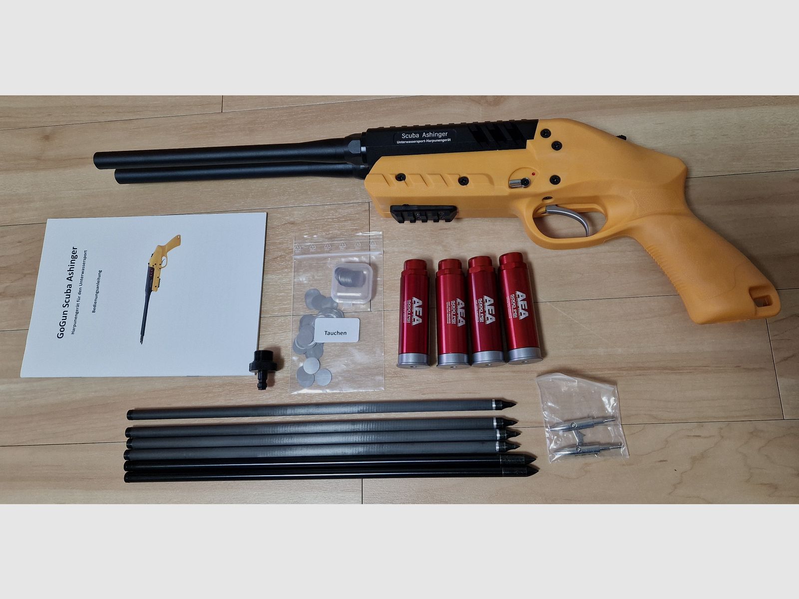 Gogun Scuba Ashinger AEA Harpune inkl. Zubehör Neu & Unbenutzt