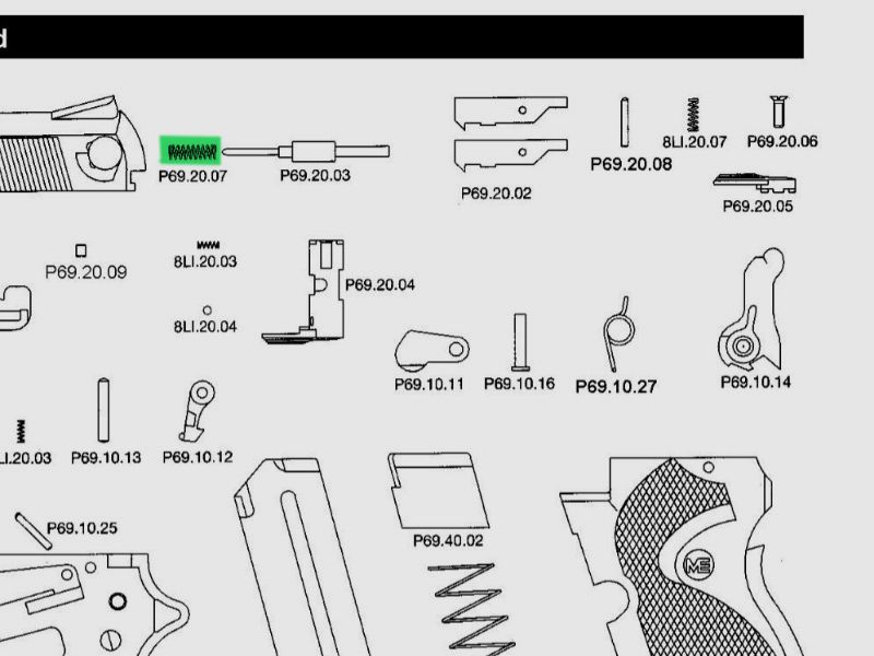 Schlagbolzenfeder fĂĽr Schreckschuss-, Gas-, Signalpistole Melcher ME 69 Springfield, Ersatzteil