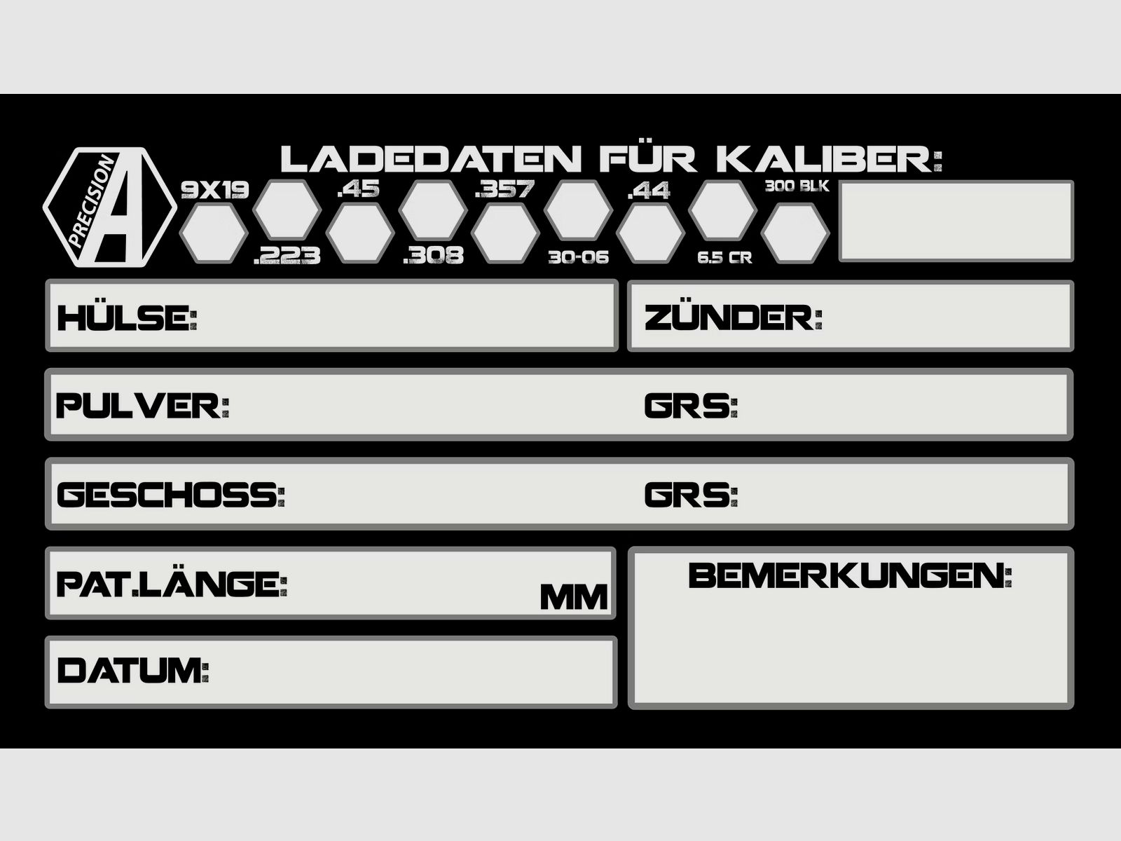 Alpha Precision 100 Aufkleber für Ladedaten, Bild 2 von 5