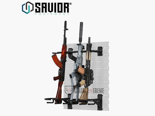 Adjustable SAVIOR Rack for 6 Rifles Wall Panel Black