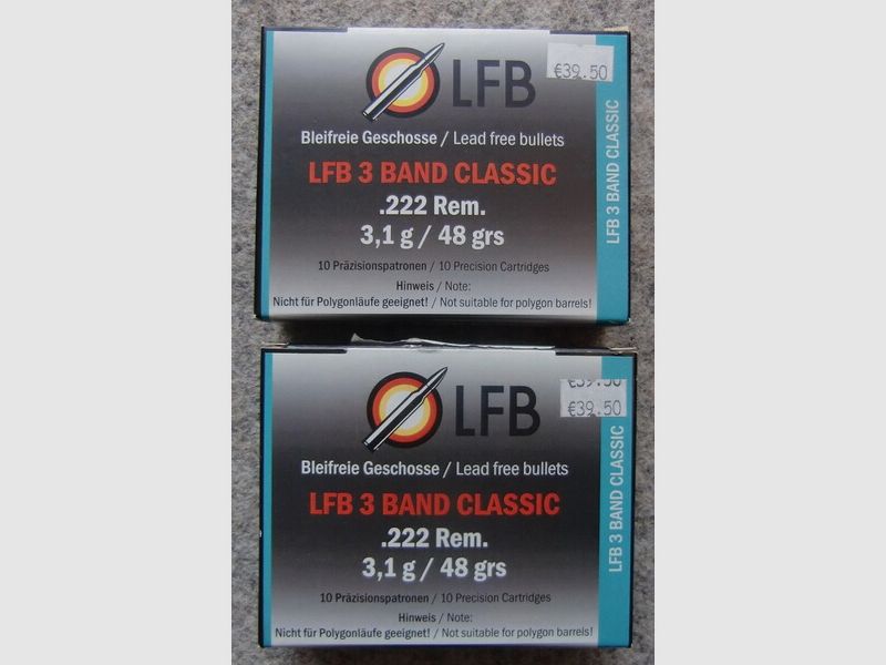 MUNITION: 20 PATRONEN KAL. .222Rem. BLEIFREI, AB LAGER LIEFERBAR!!!