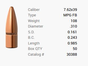 Barnes Geschoss 7,62x39/.310 108GR MPG FB 50 Stück