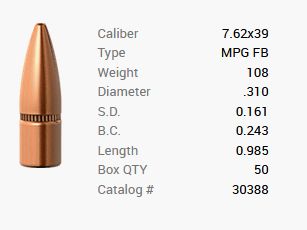 Proiettile Barnes 7,62x39/.310 108GR MPG FB 50 pezzi