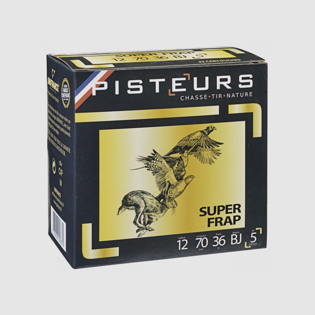 Patronen Pisteurs super frap Kal.12/70mm N°5 36G mit Schrotkern Box mit 25 Stück