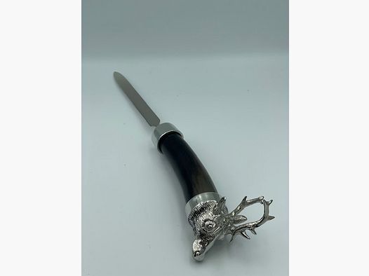 Couteau à lettres en corne de buffle/étain avec tête de cerf