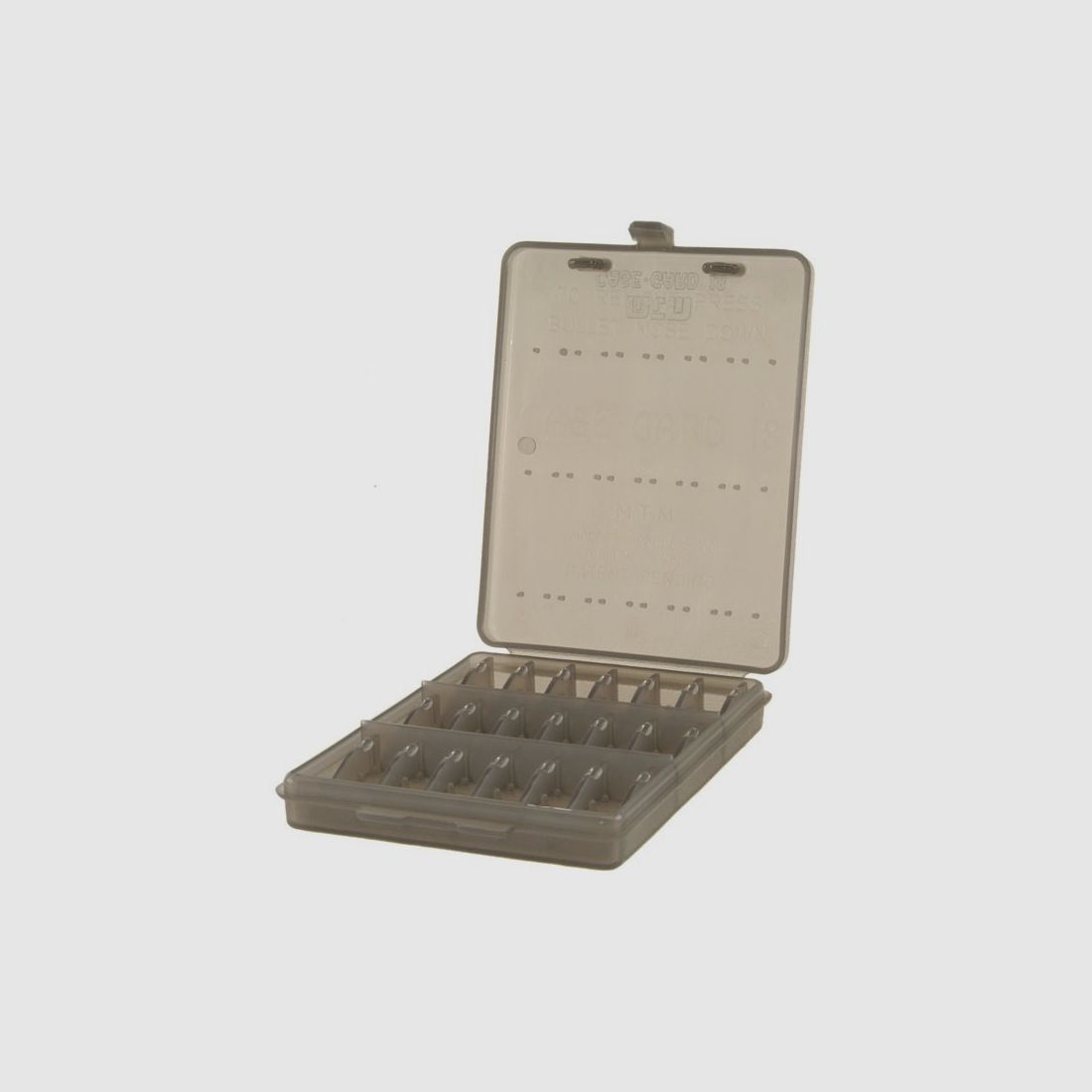 MTM cartridge case W18-9-41 smoke clear with flap lid for 18 cartridges 9mm