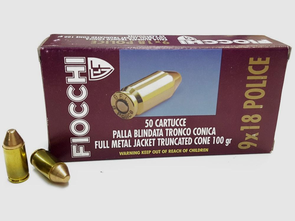 Munición FIOCCHI – 9x18mm. Police – 100 grains – blindada troncocónica