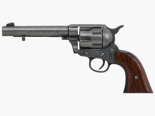 Deko Revolver Kolser Colt SAA .45 Peacemaker USA 1873 5,5 Zoll antik grau Holzgriffschalen