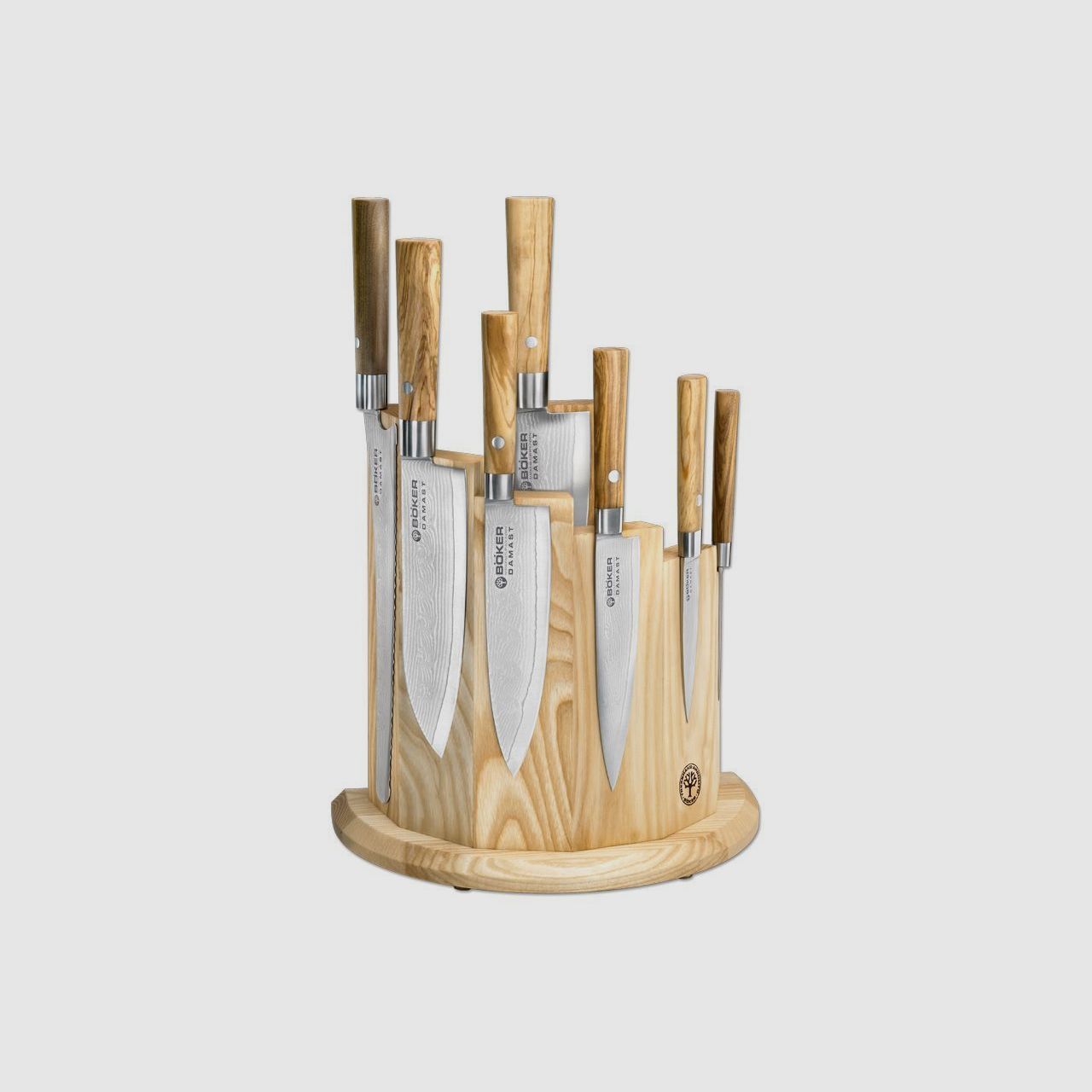 BKER DAMAST Kochmesser OLIVE SET mit Messerblock